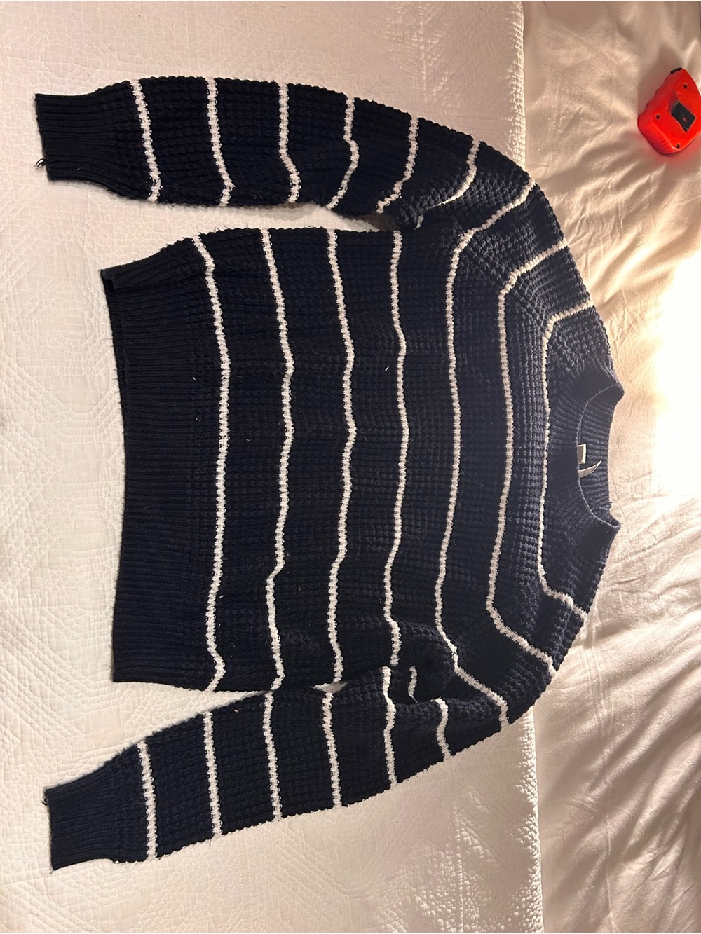 Simons Navy and White Striped Crewneck Sweater - Women